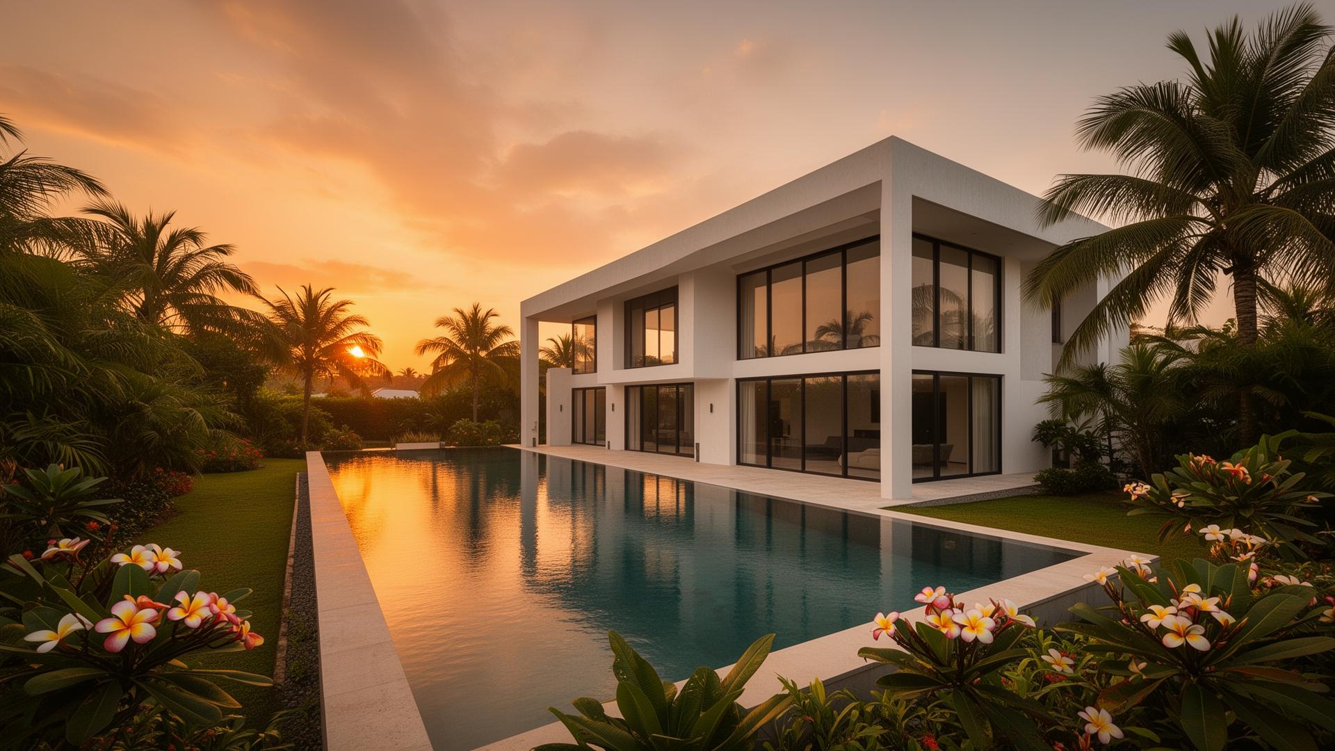 Villa contemporaine de prestige à Cotonou au coucher du soleil
